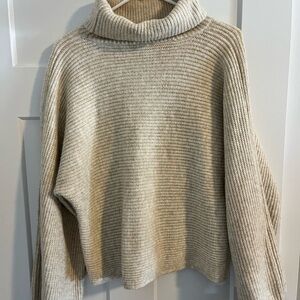 Worthington Women's Turtleneck Long Bell Sleeve Knit Sweater M Cream/Tan